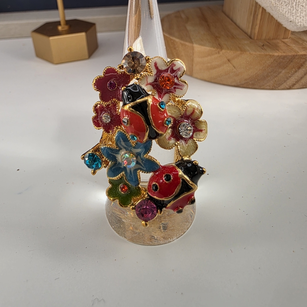 Colorful Floral Ladybug Ring(414)
